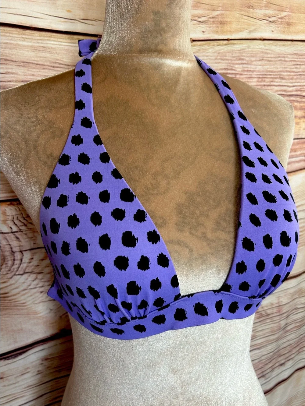 Victoria’s Secret Purple Black Polka Dot Padded Swim Bikini Top M